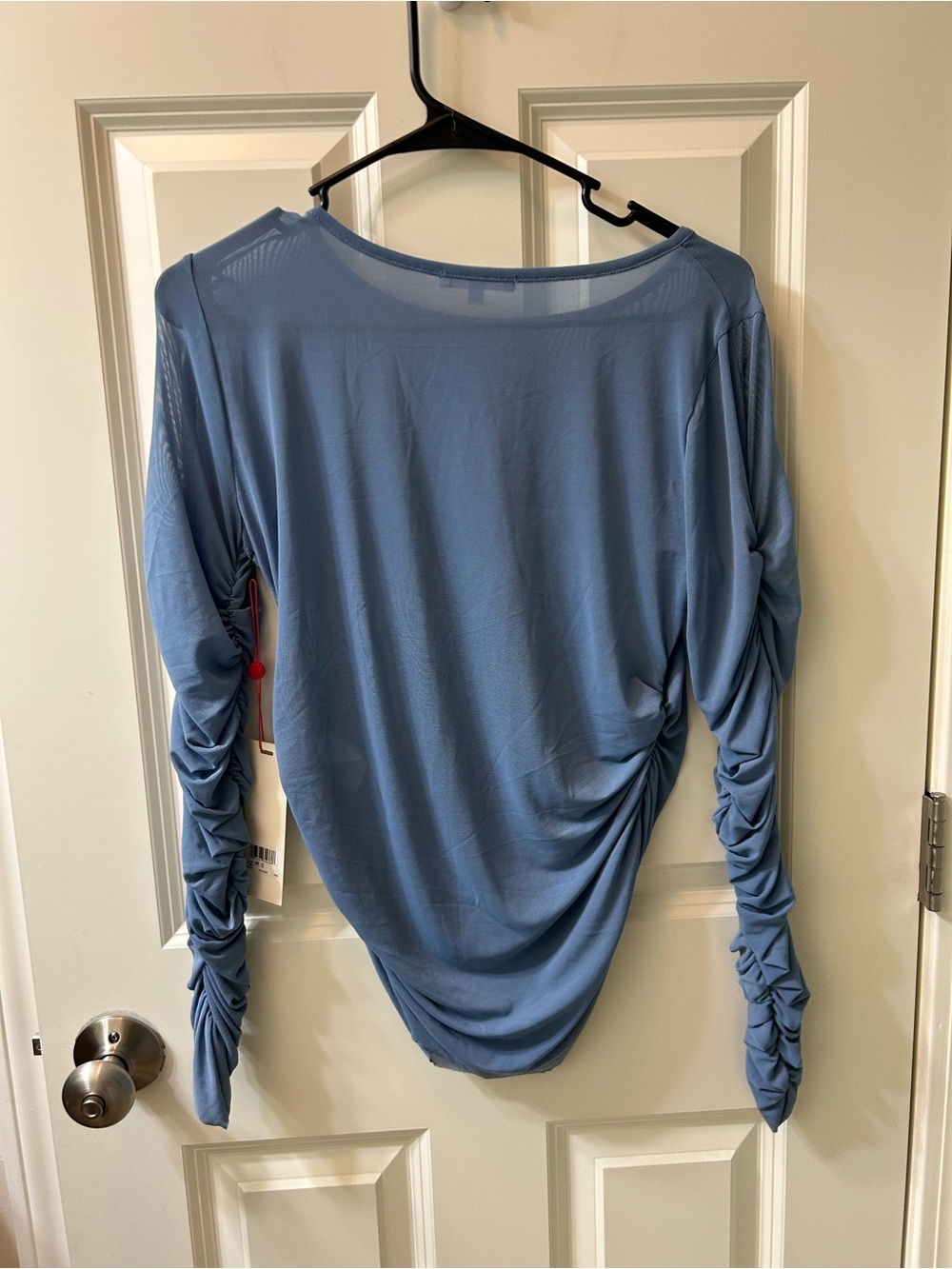 Ruched Long-Sleeve Top — Dusty Blue Size Small - Picture 4 of 5